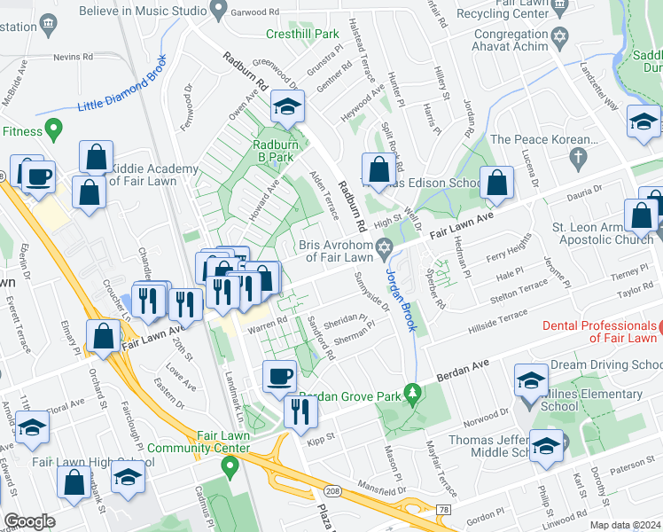 map of restaurants, bars, coffee shops, grocery stores, and more near 28-05 Fair Lawn Avenue in Fair Lawn
