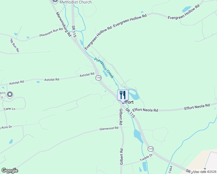 map of restaurants, bars, coffee shops, grocery stores, and more near 2642 Pennsylvania 115 in Effort