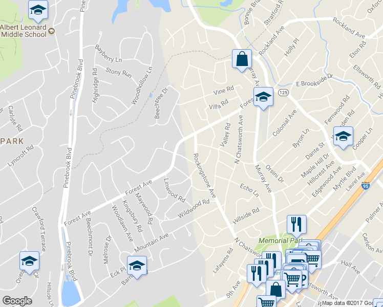 map of restaurants, bars, coffee shops, grocery stores, and more near 237 Rockingstone Avenue in Larchmont