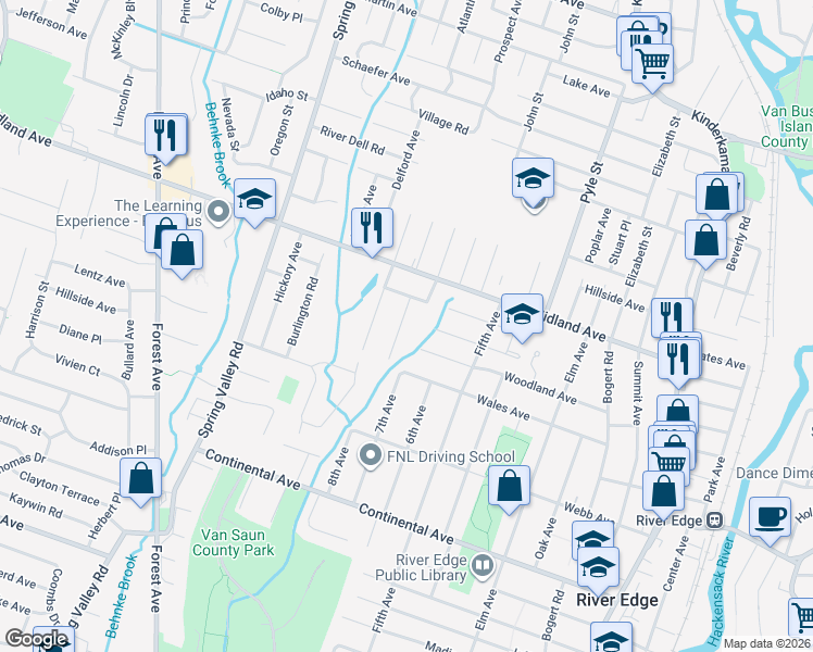 map of restaurants, bars, coffee shops, grocery stores, and more near 400 Chestnut Street in Paramus