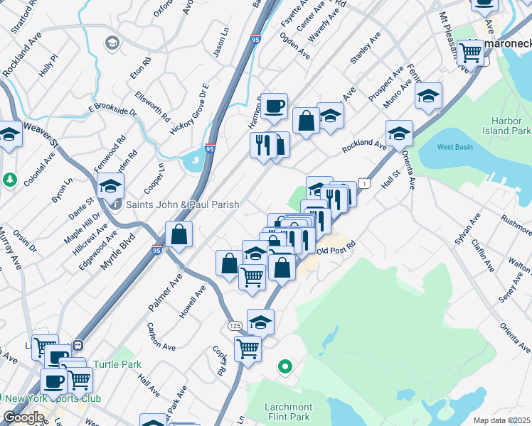 map of restaurants, bars, coffee shops, grocery stores, and more near in Westchester County