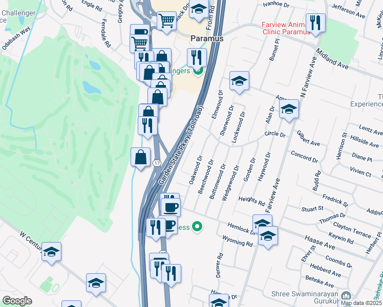 map of restaurants, bars, coffee shops, grocery stores, and more near 286 McHenry Drive in Paramus
