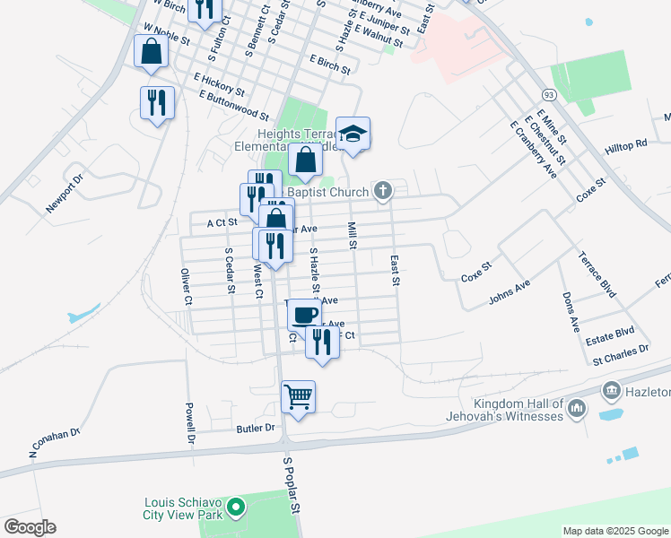 map of restaurants, bars, coffee shops, grocery stores, and more near 409 Berner Avenue in Hazleton