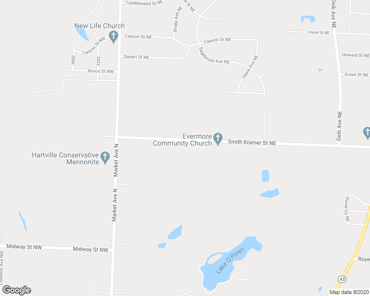 map of restaurants, bars, coffee shops, grocery stores, and more near 1300 Smith Kramer Street Northeast in Hartville