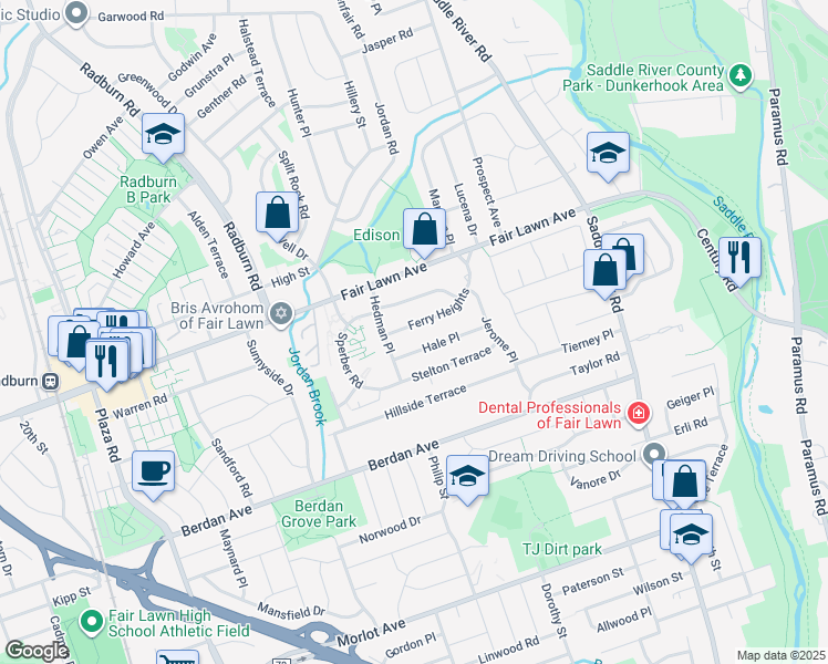 map of restaurants, bars, coffee shops, grocery stores, and more near 36-06 Ferry Heights in Fair Lawn