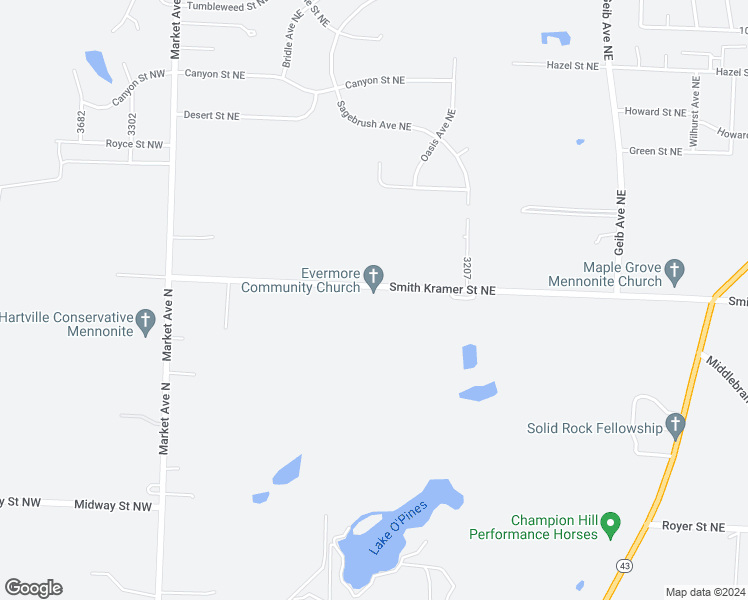 map of restaurants, bars, coffee shops, grocery stores, and more near 1420 Smith Kramer Street Northeast in Hartville