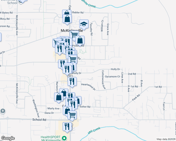 map of restaurants, bars, coffee shops, grocery stores, and more near 1964 Cypress Court in McKinleyville