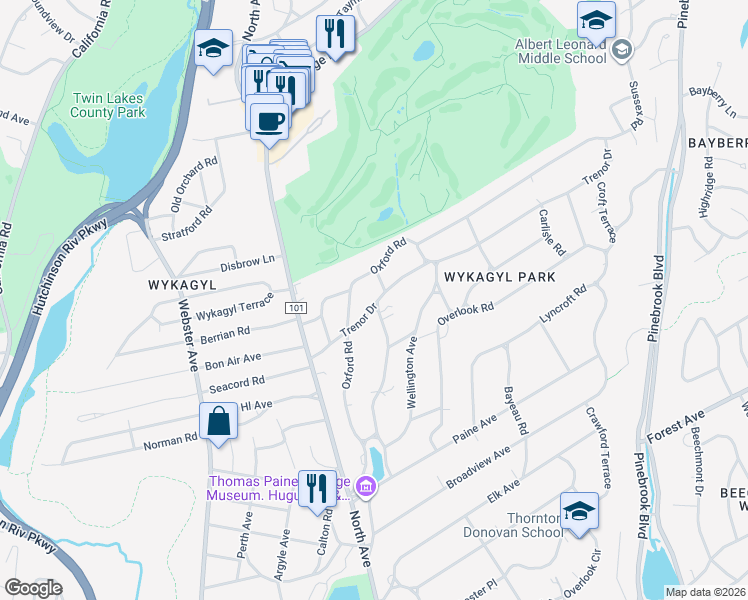 map of restaurants, bars, coffee shops, grocery stores, and more near 78 Trenor Drive in New Rochelle