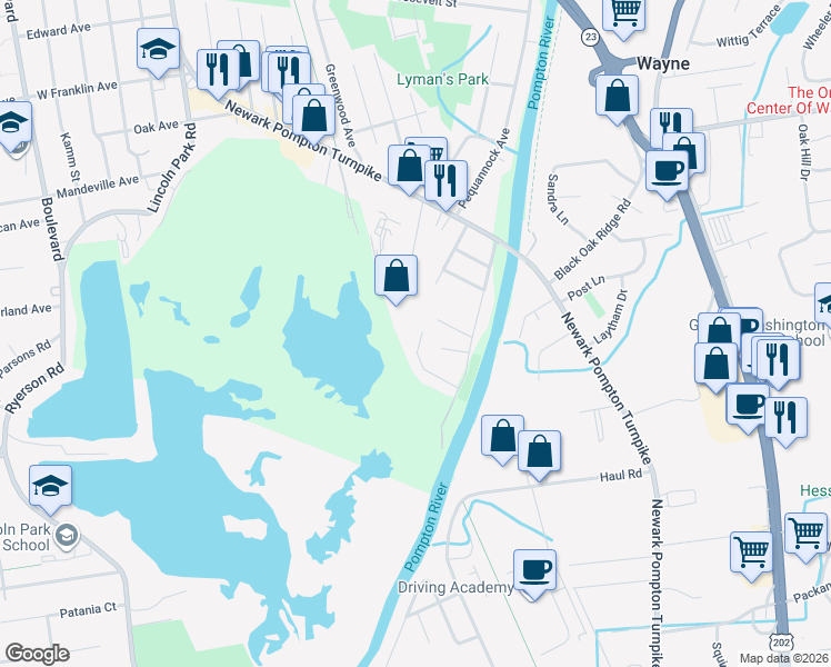 map of restaurants, bars, coffee shops, grocery stores, and more near 23 Roland Road in Pequannock Township
