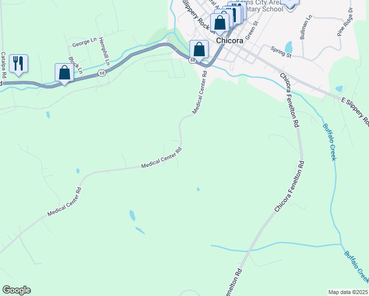 map of restaurants, bars, coffee shops, grocery stores, and more near 148 Medical Center Road in Chicora