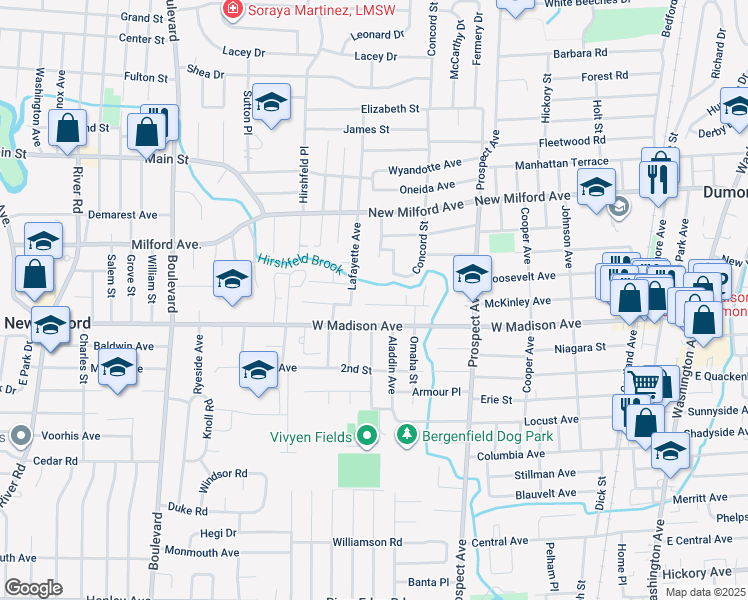 map of restaurants, bars, coffee shops, grocery stores, and more near 262 Glen Avenue in Dumont