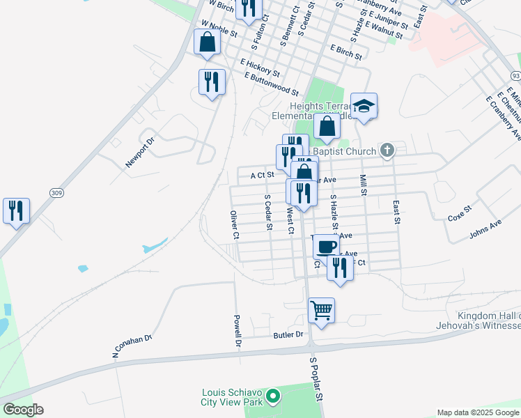 map of restaurants, bars, coffee shops, grocery stores, and more near 164 Carleton Avenue in Hazleton