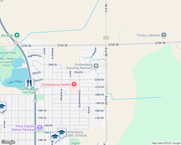 map of restaurants, bars, coffee shops, grocery stores, and more near 1107 23rd Street in Gothenburg