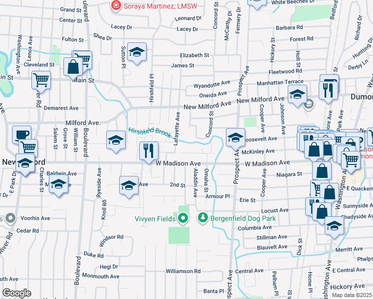 map of restaurants, bars, coffee shops, grocery stores, and more near 262 Glen Avenue in Dumont