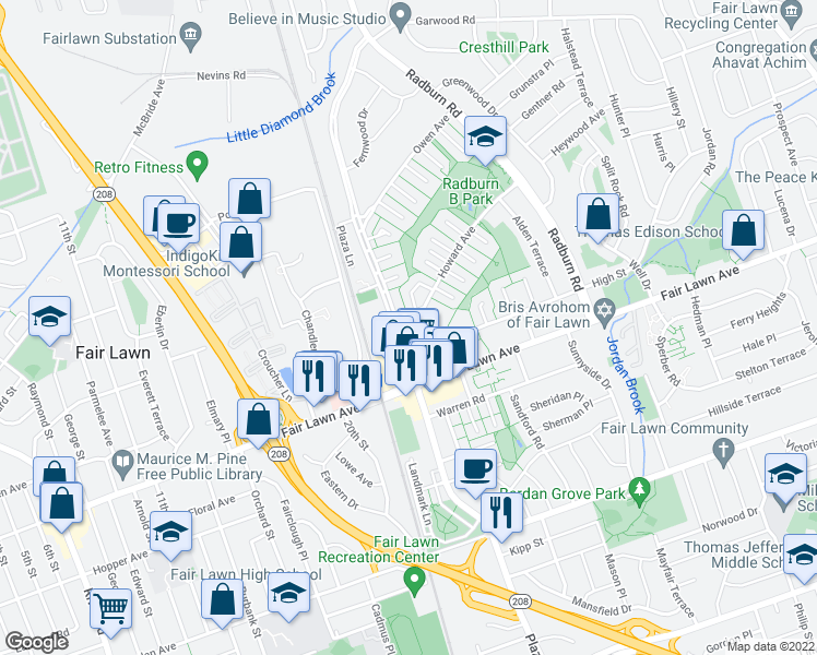 map of restaurants, bars, coffee shops, grocery stores, and more near 15-10 Abbott Road in Fair Lawn