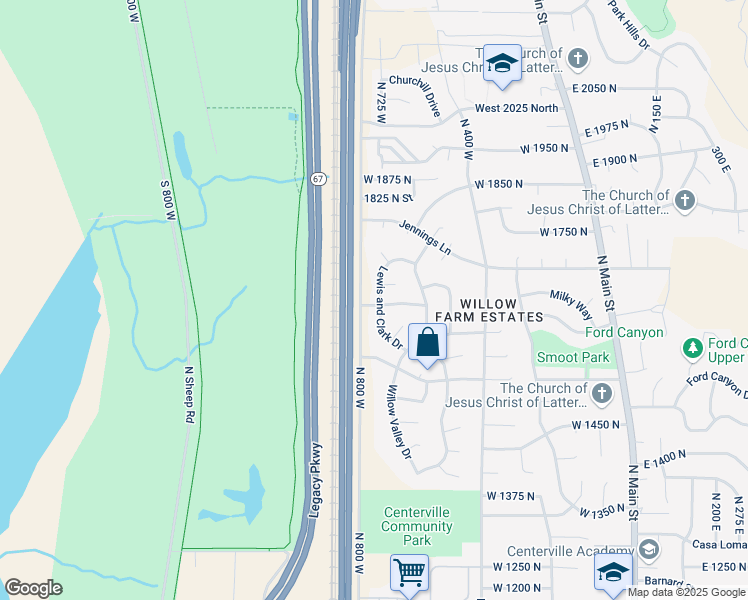 map of restaurants, bars, coffee shops, grocery stores, and more near 1634 Lewis and Clark Drive in Centerville