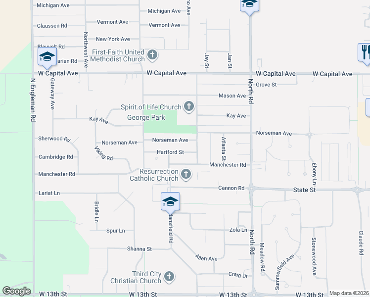 map of restaurants, bars, coffee shops, grocery stores, and more near 4110 Hartford Street in Grand Island