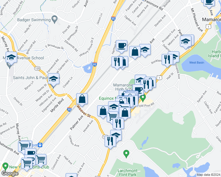 map of restaurants, bars, coffee shops, grocery stores, and more near in Westchester County