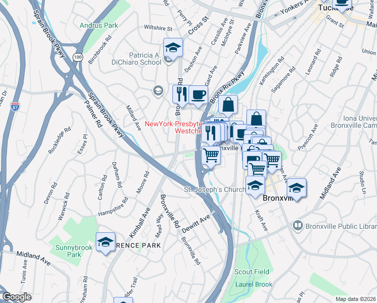 map of restaurants, bars, coffee shops, grocery stores, and more near 931 Palmer Road in Yonkers