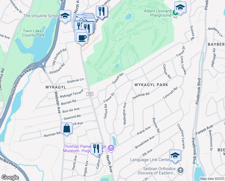 map of restaurants, bars, coffee shops, grocery stores, and more near 78 Trenor Drive in New Rochelle
