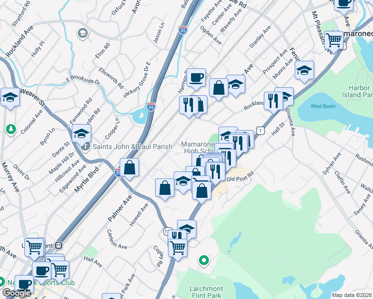 map of restaurants, bars, coffee shops, grocery stores, and more near in Westchester County