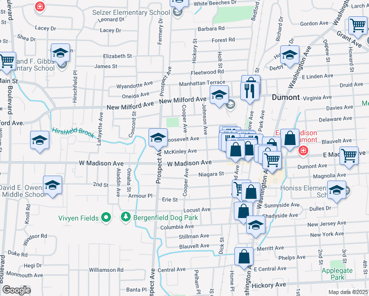 map of restaurants, bars, coffee shops, grocery stores, and more near 106 McKinley Avenue in Dumont