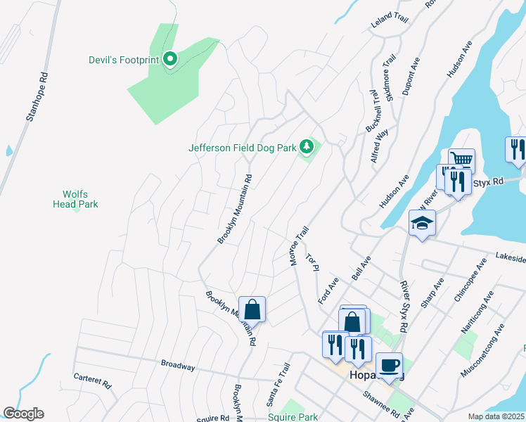 map of restaurants, bars, coffee shops, grocery stores, and more near 11 Coolidge Trail in Hopatcong