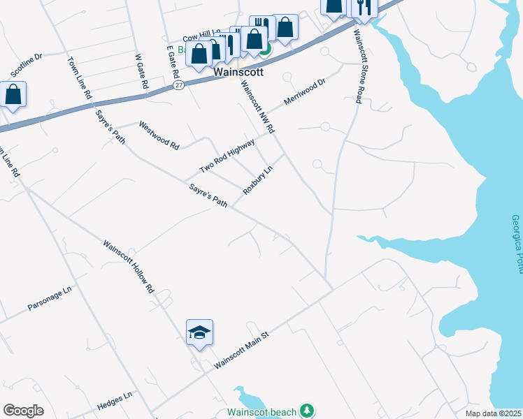 map of restaurants, bars, coffee shops, grocery stores, and more near 141 Sayre's Path in Wainscott