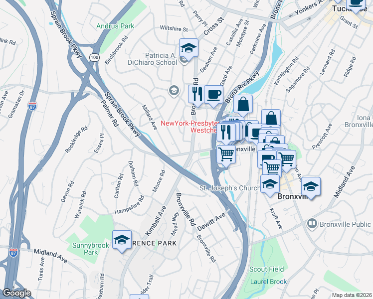 map of restaurants, bars, coffee shops, grocery stores, and more near 907 Palmer Road in Yonkers