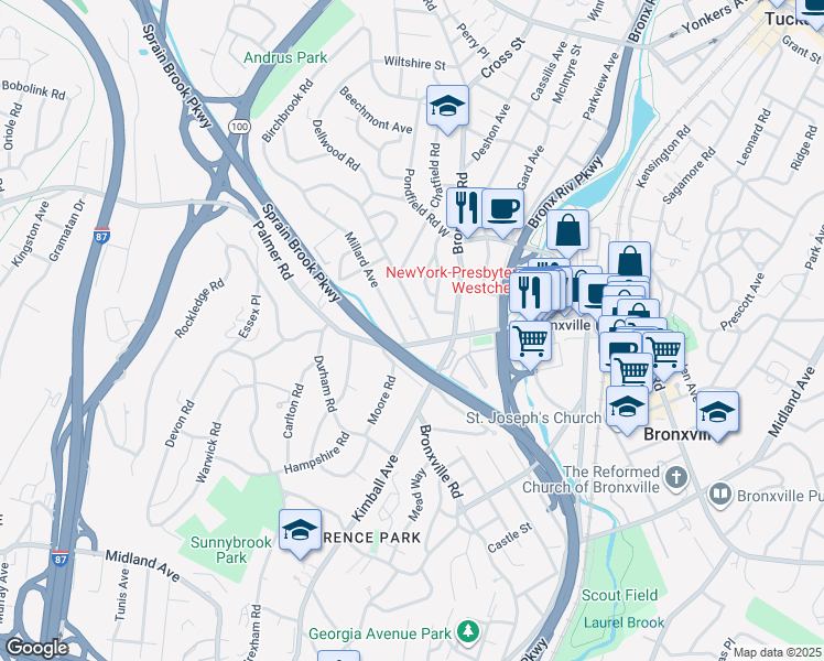 map of restaurants, bars, coffee shops, grocery stores, and more near 907 Palmer Road in Yonkers