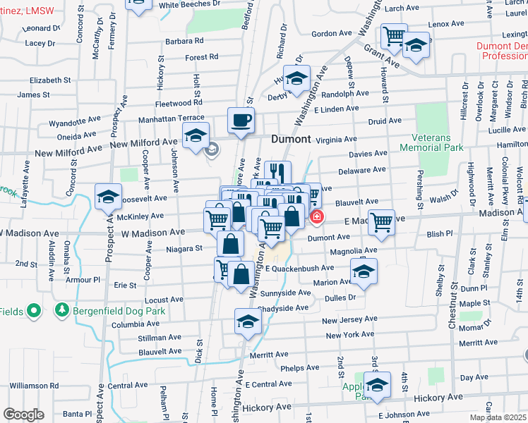 map of restaurants, bars, coffee shops, grocery stores, and more near 149 Washington Avenue in Dumont
