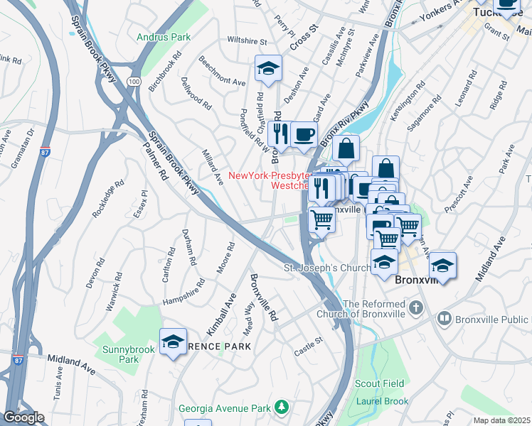map of restaurants, bars, coffee shops, grocery stores, and more near 907 Palmer Road in Yonkers