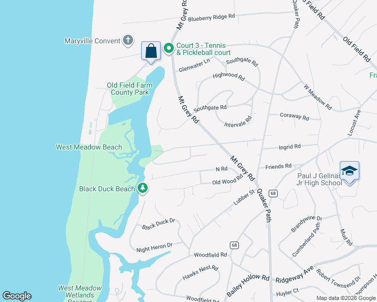 map of restaurants, bars, coffee shops, grocery stores, and more near 28 Hillside Road in Stony Brook