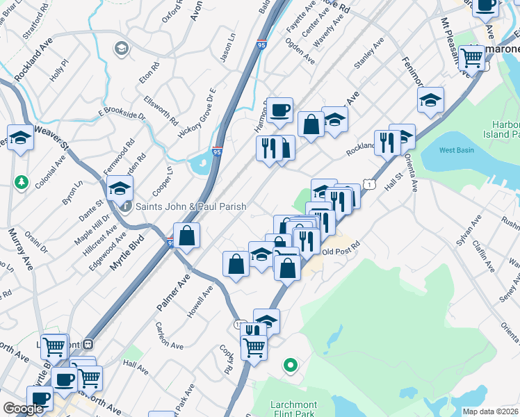 map of restaurants, bars, coffee shops, grocery stores, and more near in Westchester County