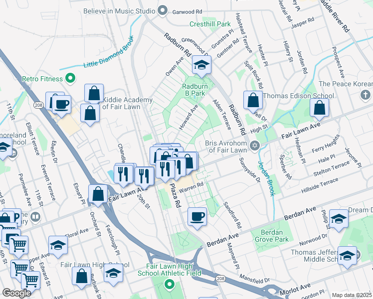 map of restaurants, bars, coffee shops, grocery stores, and more near 302 High Street in Fair Lawn