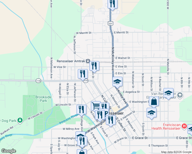 map of restaurants, bars, coffee shops, grocery stores, and more near 500-598 North Cullen Street in Rensselaer