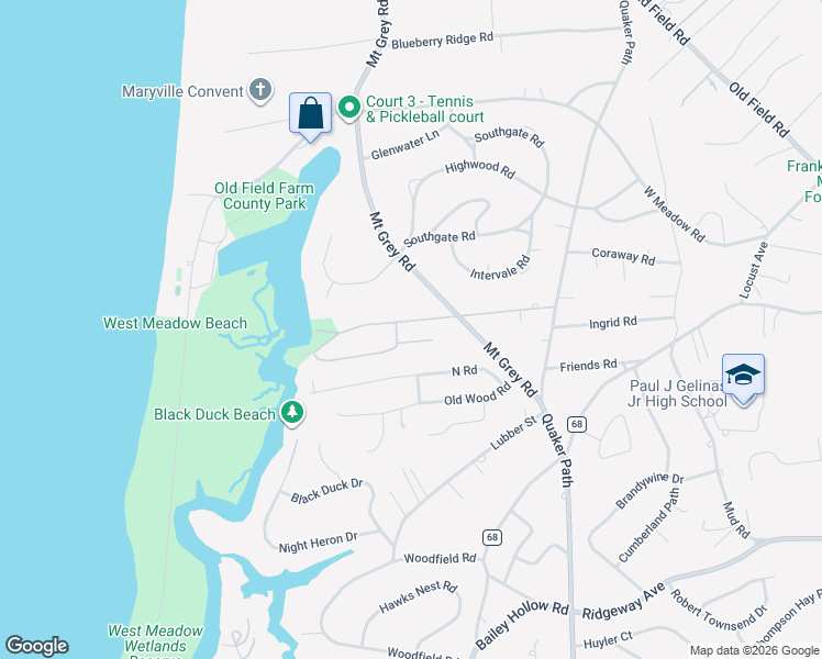 map of restaurants, bars, coffee shops, grocery stores, and more near 28 Hillside Road in Stony Brook