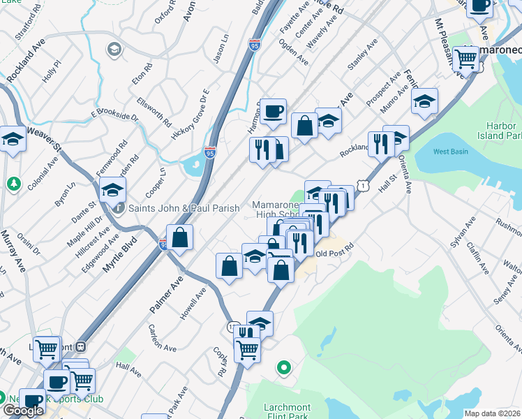 map of restaurants, bars, coffee shops, grocery stores, and more near in Westchester County