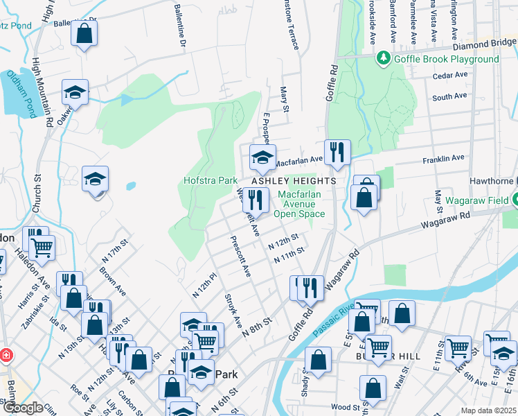 map of restaurants, bars, coffee shops, grocery stores, and more near 173 Westervelt Avenue in Hawthorne