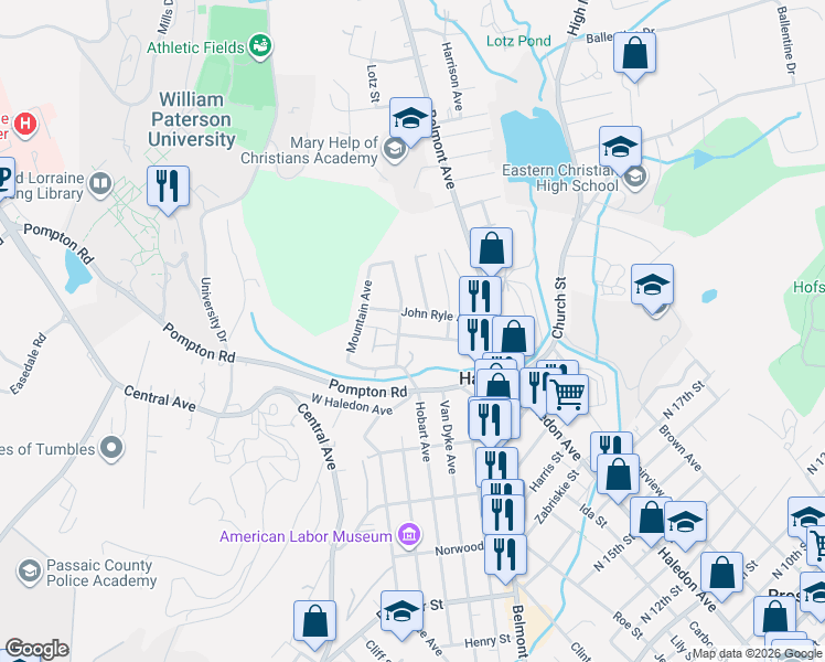 map of restaurants, bars, coffee shops, grocery stores, and more near 69 Buschmann Avenue in Haledon