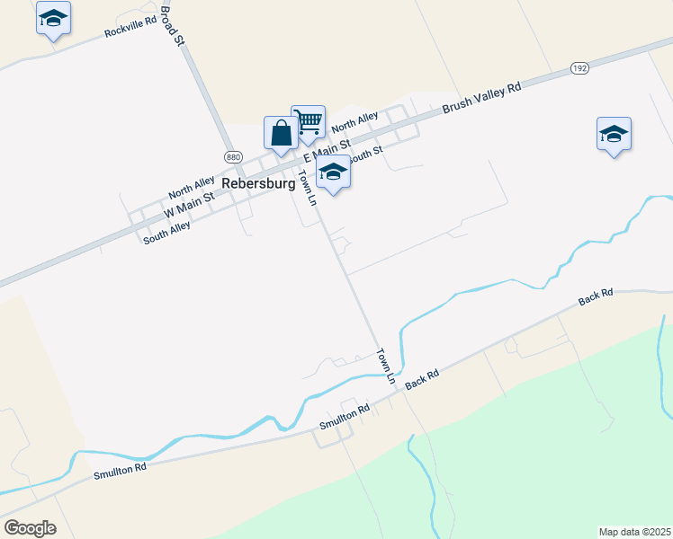 map of restaurants, bars, coffee shops, grocery stores, and more near 115 Town Lane in Rebersburg