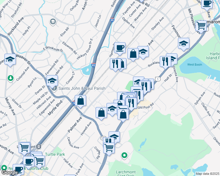 map of restaurants, bars, coffee shops, grocery stores, and more near in Westchester County