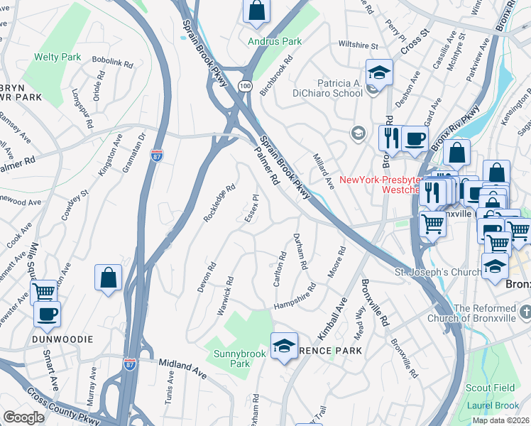 map of restaurants, bars, coffee shops, grocery stores, and more near 2 Rockledge Road in Yonkers