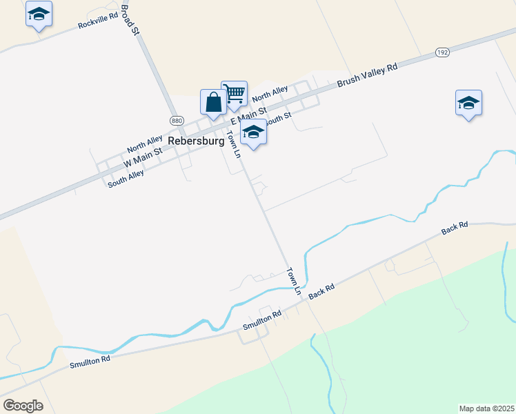 map of restaurants, bars, coffee shops, grocery stores, and more near 115 Town Lane in Rebersburg