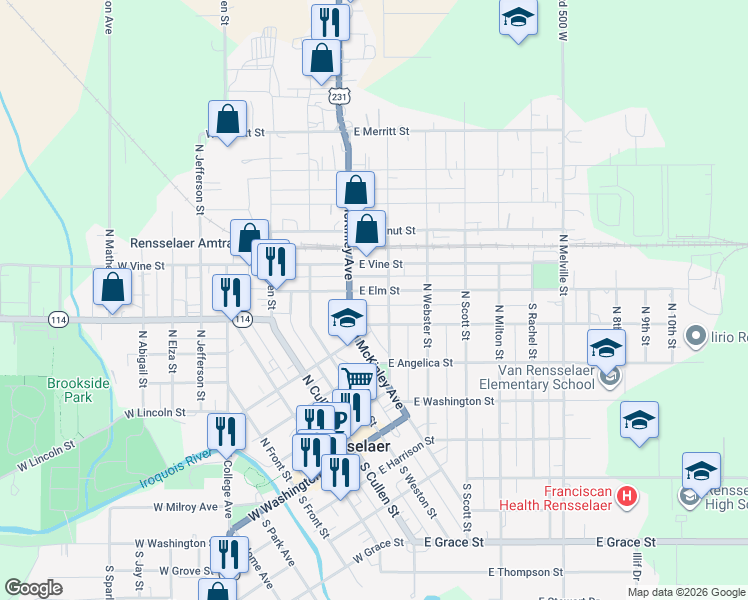 map of restaurants, bars, coffee shops, grocery stores, and more near 320 East Cherry Street in Rensselaer