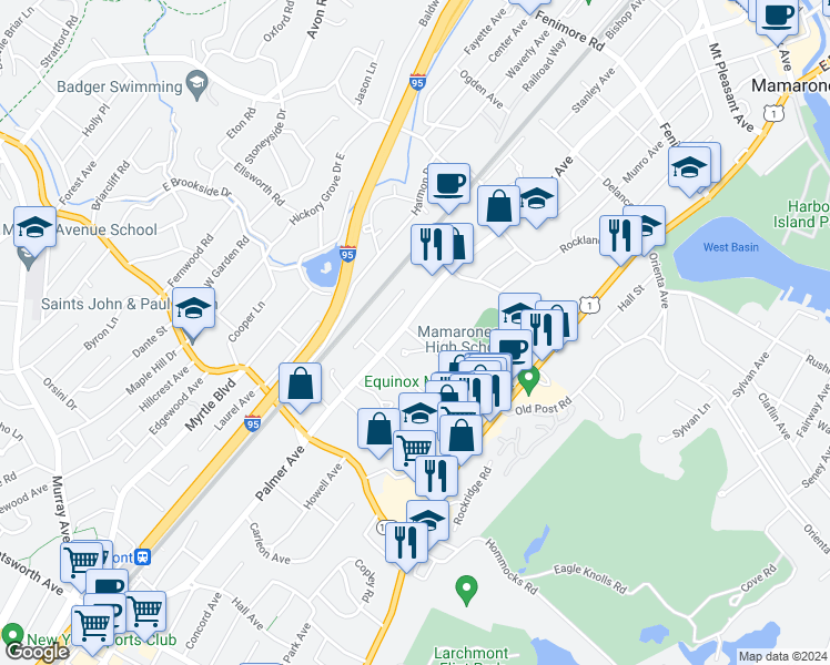 map of restaurants, bars, coffee shops, grocery stores, and more near in Westchester County
