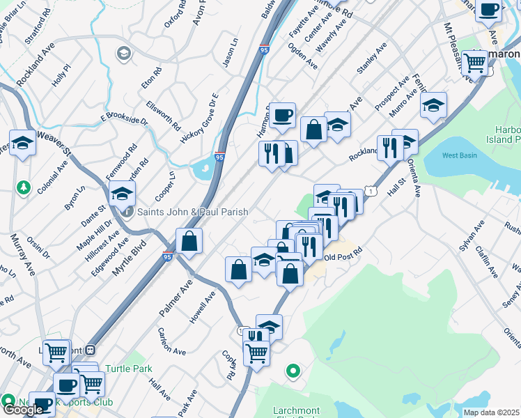 map of restaurants, bars, coffee shops, grocery stores, and more near in Westchester County