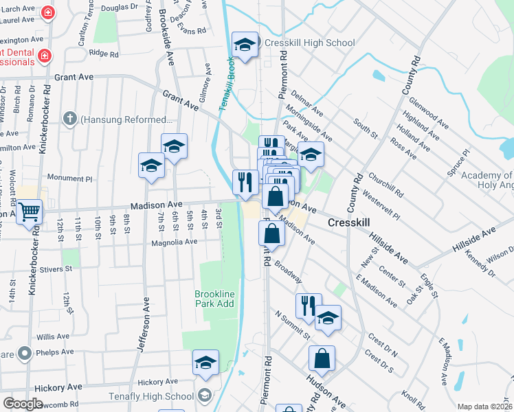 map of restaurants, bars, coffee shops, grocery stores, and more near 6 Madison Avenue in Cresskill
