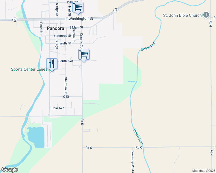 map of restaurants, bars, coffee shops, grocery stores, and more near in Pandora