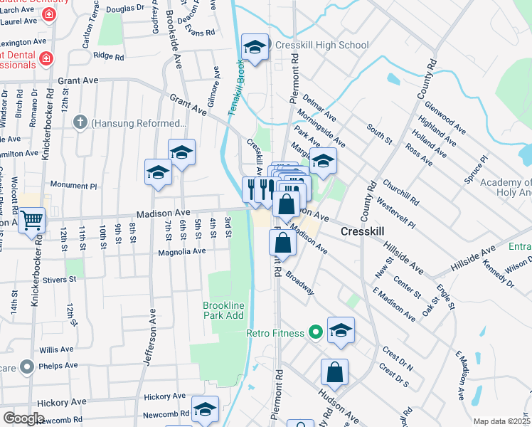 map of restaurants, bars, coffee shops, grocery stores, and more near 20 Madison Avenue in Cresskill